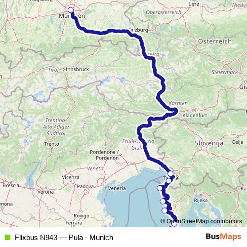 Flixbus N943 bus Line Map