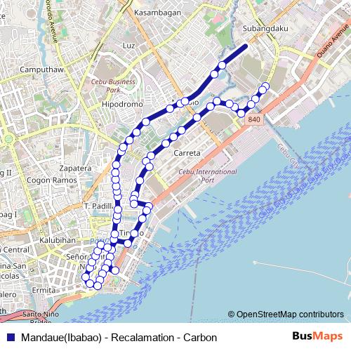Mandaue(Ibabao) - Recalamation - Carbon bus Line Map