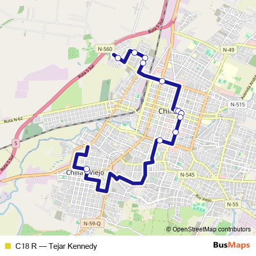 C18 R bus Line Map