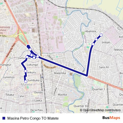 Masina Petro Congo TO Matete bus Line Map