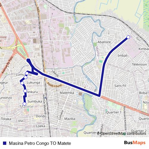 Masina Petro Congo TO Matete bus Line Map