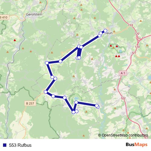 553 Rufbus bus Line Map
