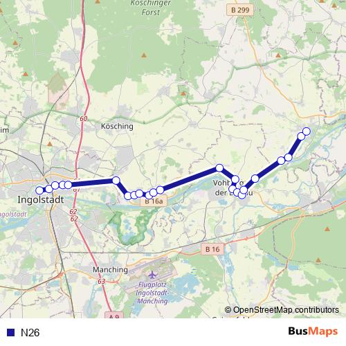 N26 bus Line Map