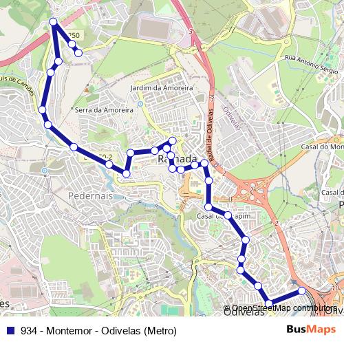 934 - Montemor - Odivelas (Metro) bus Line Map