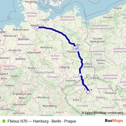 Flixbus N70 bus Line Map