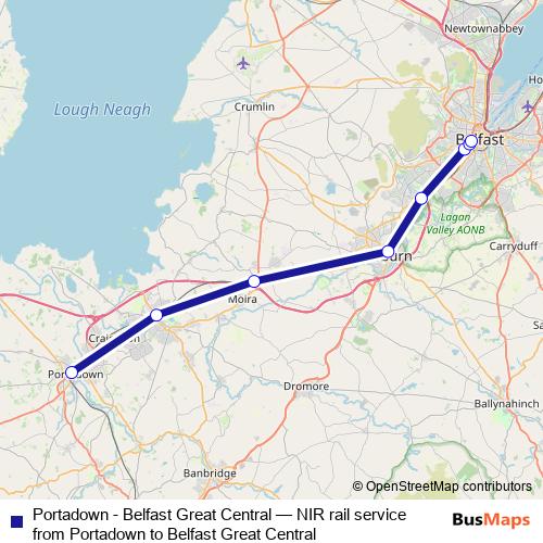 Portadown - Belfast Great Central rail Line Map