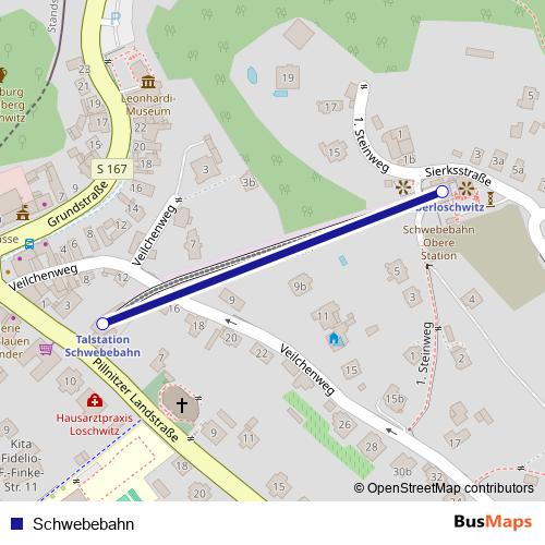 Schwebebahn funicular Line Map