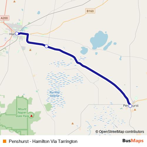 Penshurst - Hamilton Via Tarrington bus Line Map