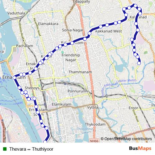 Thevara ↔ Thuthiyoor bus Line Map