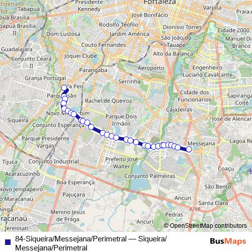 84-Siqueira/Messejana/Perimetral bus Line Map