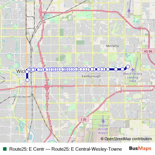 Route25: E Centr bus Line Map
