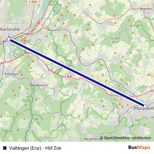 Vaihingen (Enz) - Hbf Zob rail Line Map