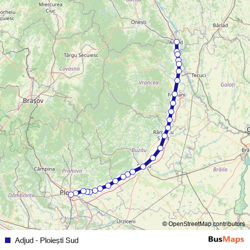 Adjud - Ploieşti Sud rail Line Map
