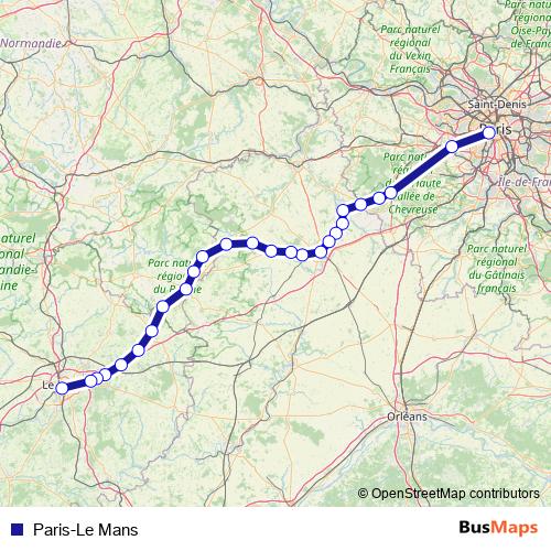 Paris-Le Mans rail Line Map