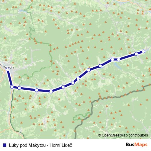 Lúky pod Makytou - Horní Lideč rail Line Map