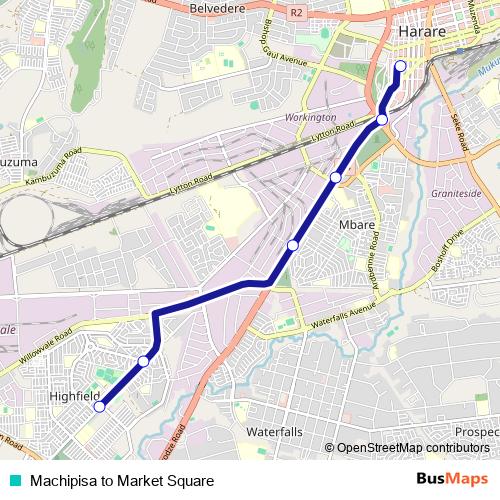 Machipisa to Market Square bus Line Map