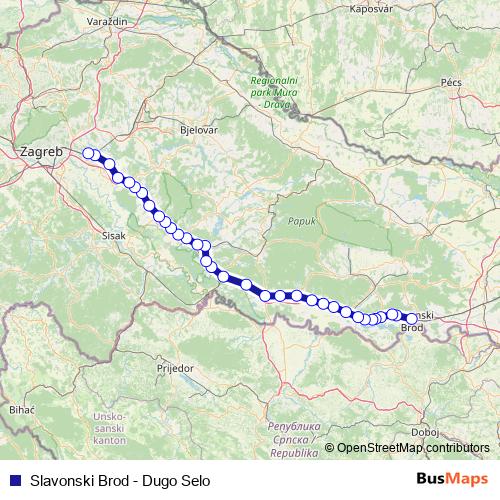 Slavonski Brod - Dugo Selo rail Line Map