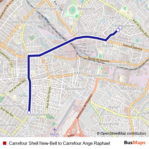 Carrefour Shell New-Bell to Carrefour Ange Raphael bus Line Map