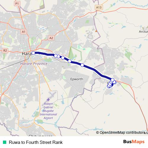Ruwa to Fourth Street Rank bus Line Map