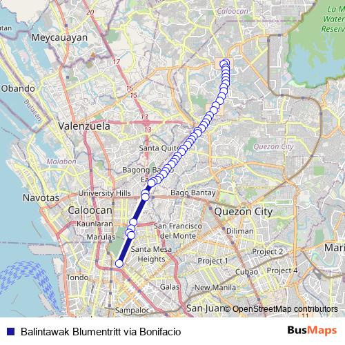 Balintawak Blumentritt via Bonifacio bus Line Map