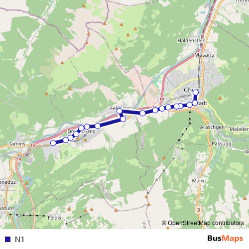 N1 bus Line Map