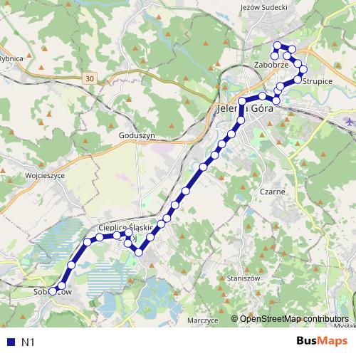 N1 bus Line Map