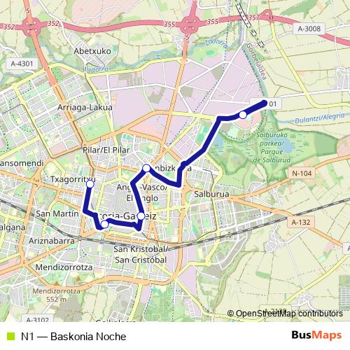 N1 bus Line Map