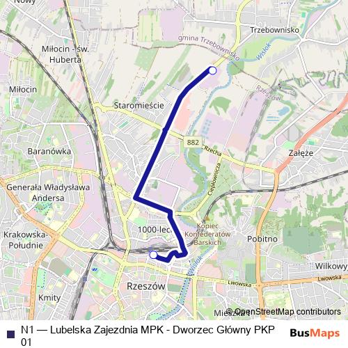 N1 bus Line Map