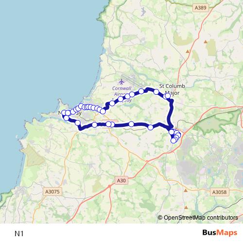 N1 bus Line Map