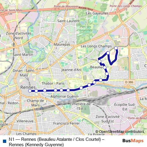 N1 bus Line Map