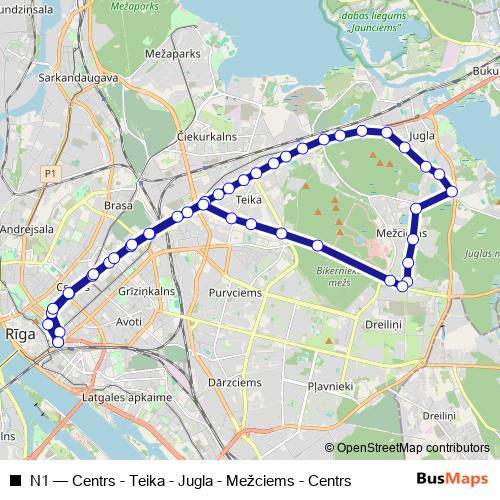 N1 bus Line Map