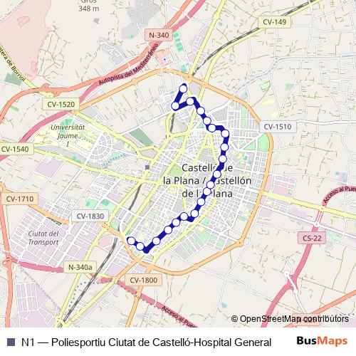 N1 bus Line Map