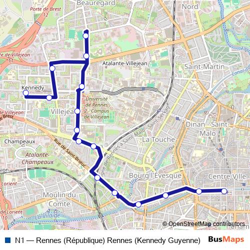 N1 bus Line Map