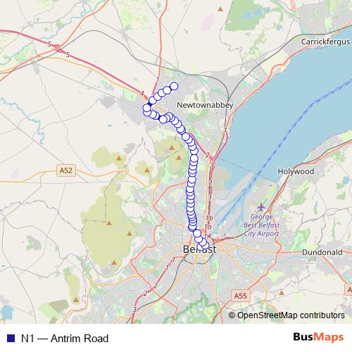 N1 bus Line Map
