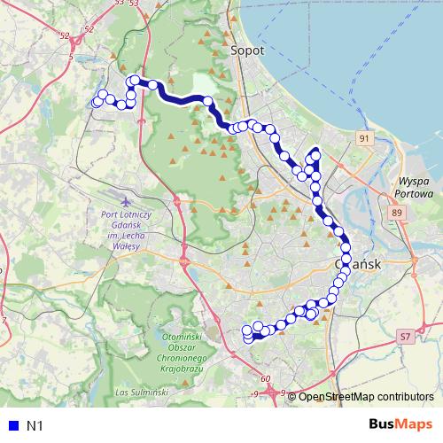 N1 bus Line Map
