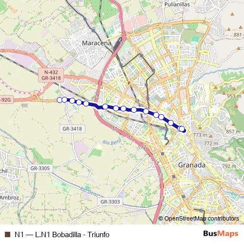 N1 bus Line Map