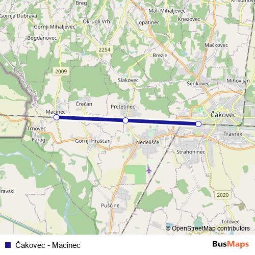 Čakovec - Macinec rail Line Map