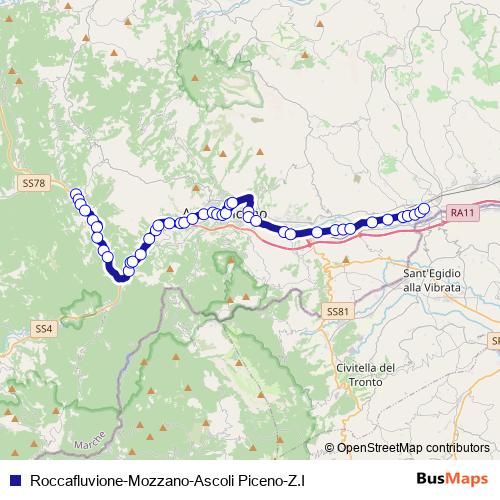 Roccafluvione-Mozzano-Ascoli Piceno-Z.I bus Line Map