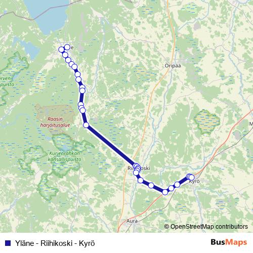 Yläne - Riihikoski - Kyrö bus Line Map
