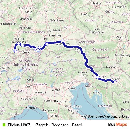 Flixbus N887 bus Line Map