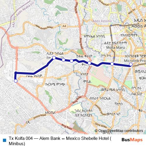 Tx Kolfa 004 bus Line Map