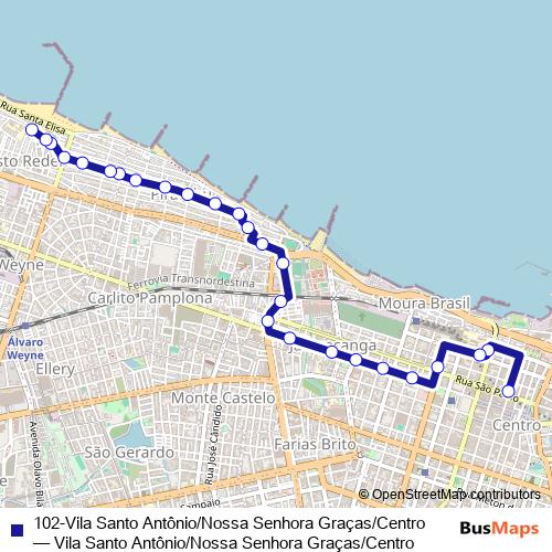 102-Vila Santo Antônio/Nossa Senhora Graças/Centro bus Line Map
