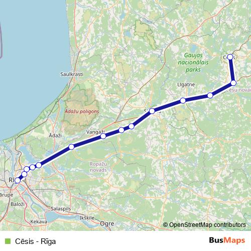 Cēsis - Rīga rail Line Map
