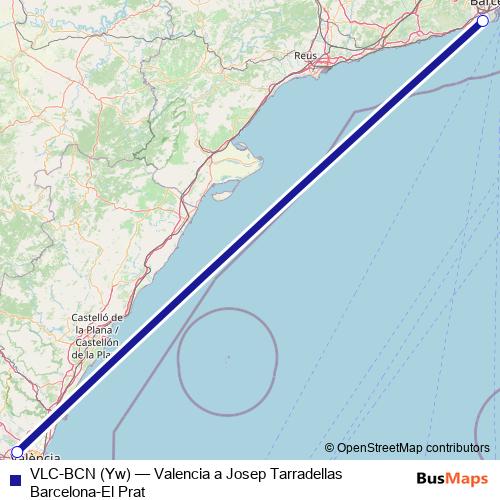 VLC-BCN (Yw) air Line Map
