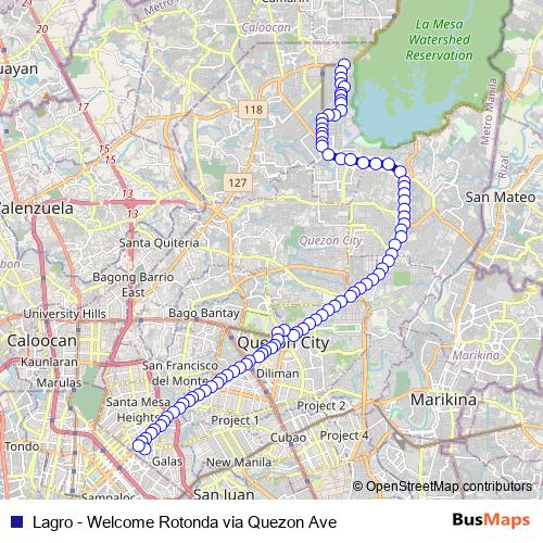 Lagro - Welcome Rotonda via Quezon Ave bus Line Map