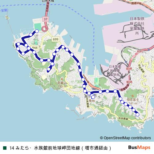 14 みたら・水族館前地球岬団地線（増市通経由） bus Line Map