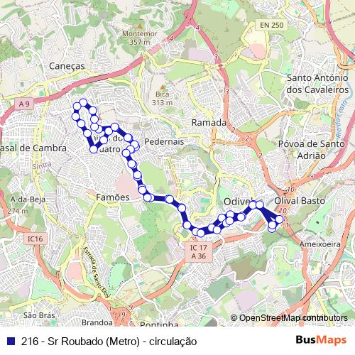 216 - Sr Roubado (Metro) - circulação bus Line Map