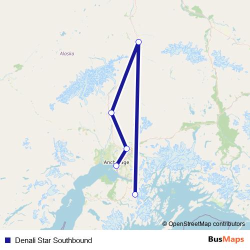 Denali Star Southbound rail Line Map