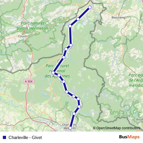 Charleville - Givet bus Line Map