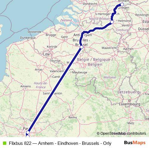 Flixbus 822 bus Line Map